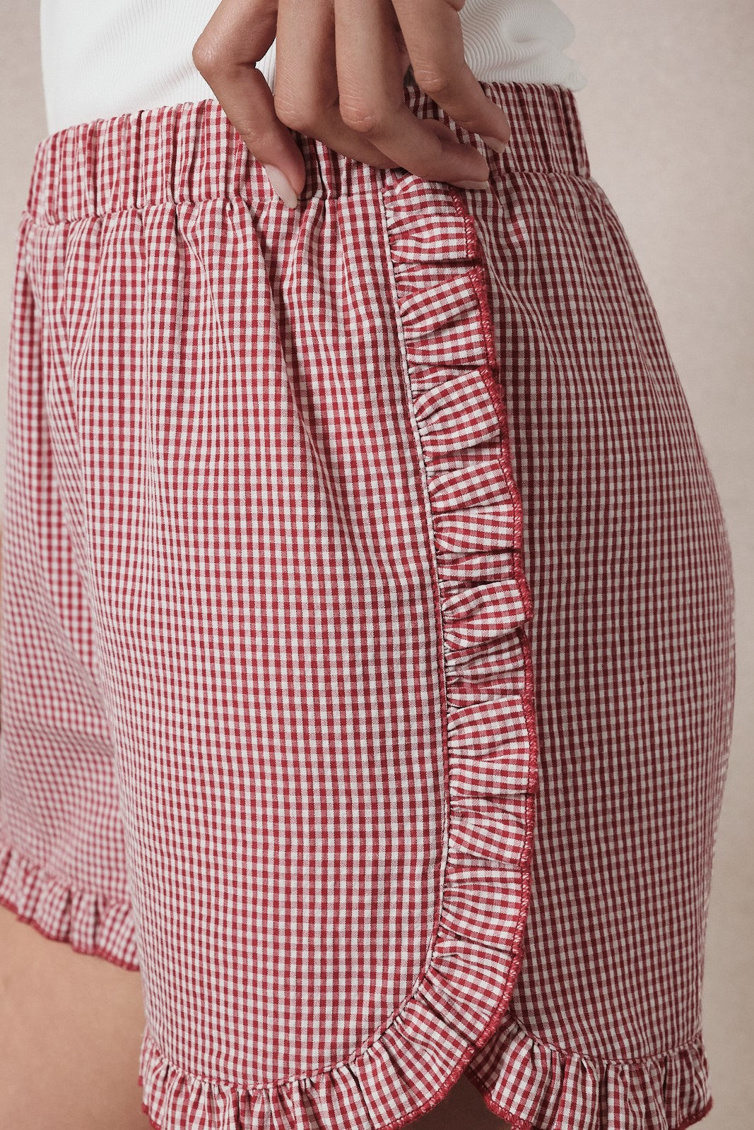 Ruffle Gingham Shorts Red White Gingham