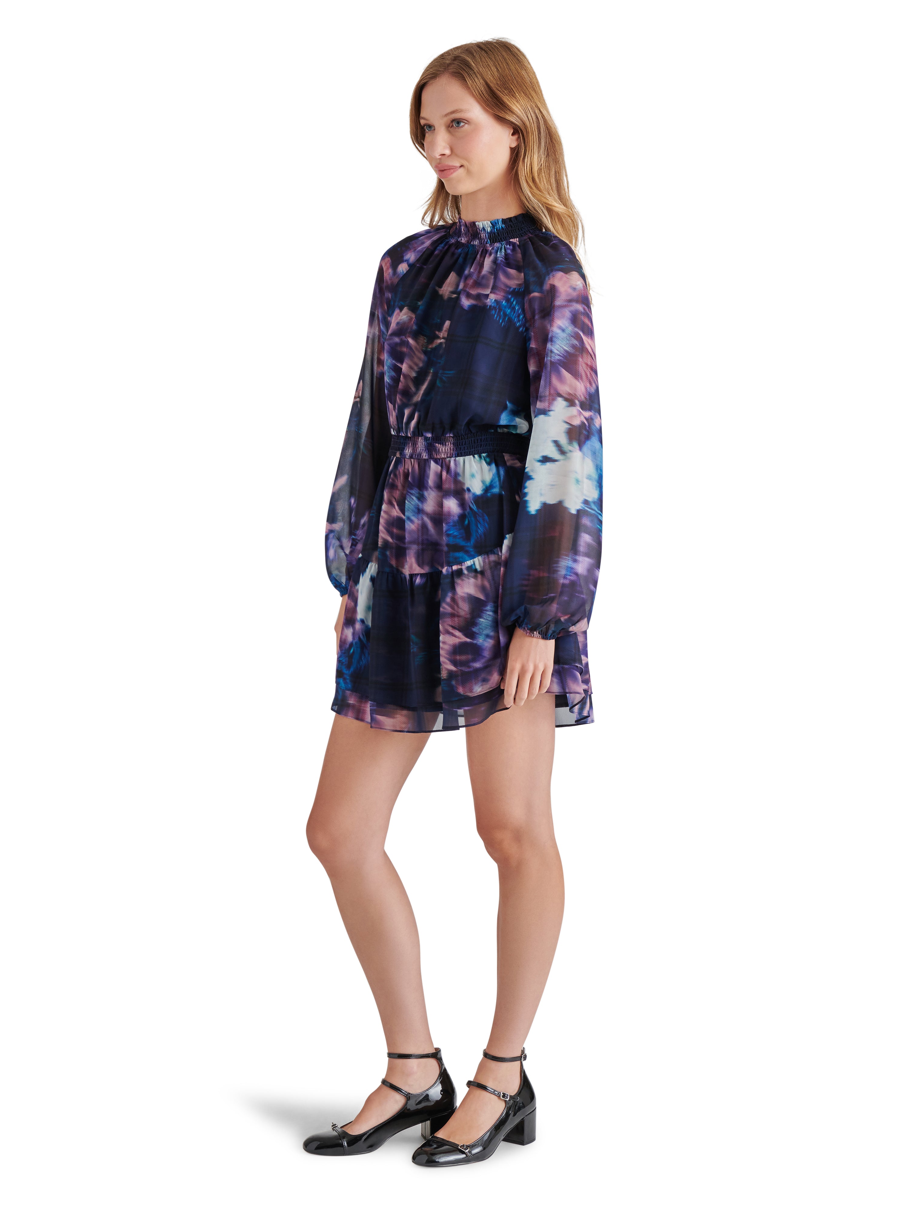 Rylan Printed Long Sleeve Mini Dress Medieval Blue