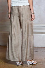 Crinkle Tiered Wide Leg Pants Dusty Sand