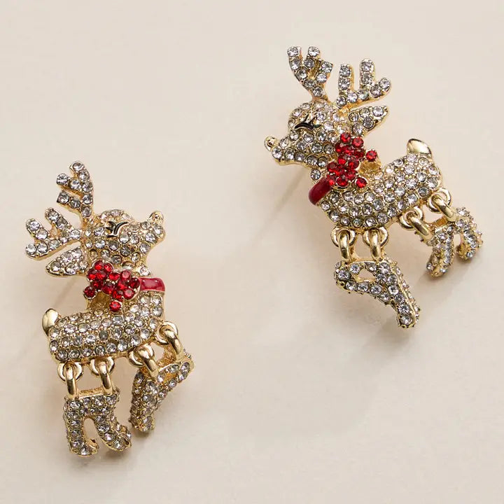 Crystal Reindeer Christmas Earrings