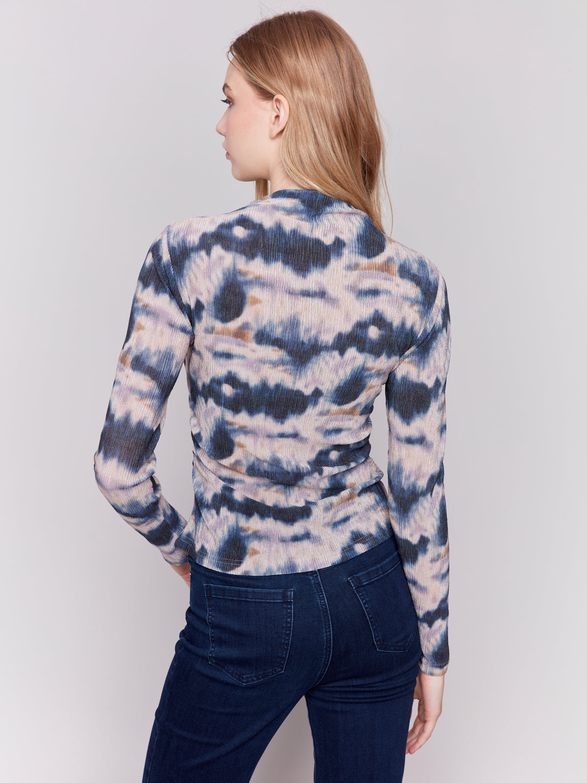 Printed Mock Neck Basic Long Sleeve Top Tie Dye