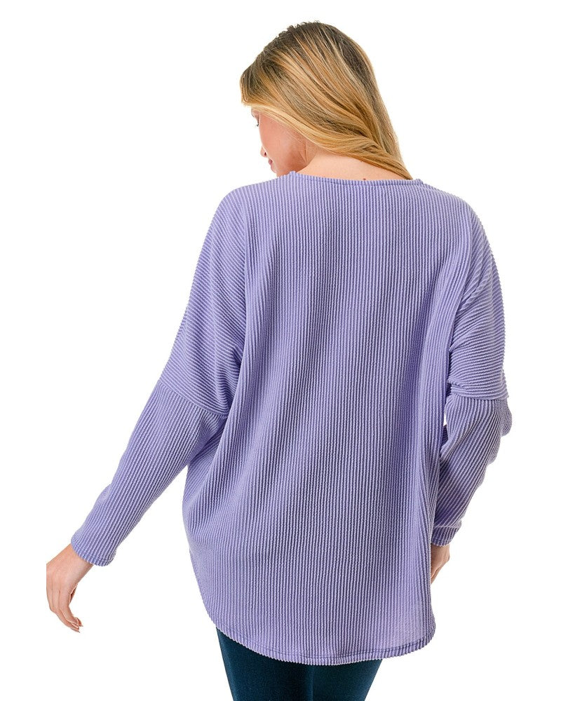 Dolman Mini Rib Zipper Top Lilac