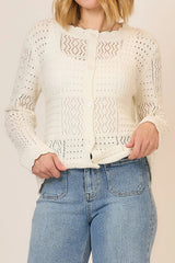 Buttoned Light Quilt Knit Cardigan Cream