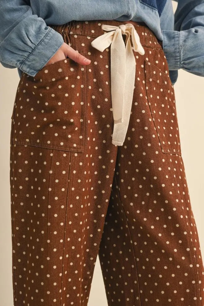 Polka Dot Wide Leg Crop Pants Toffee Brown