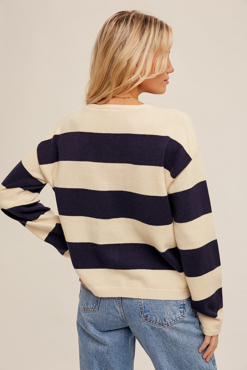Button Down Stripe Relaxed Cardi