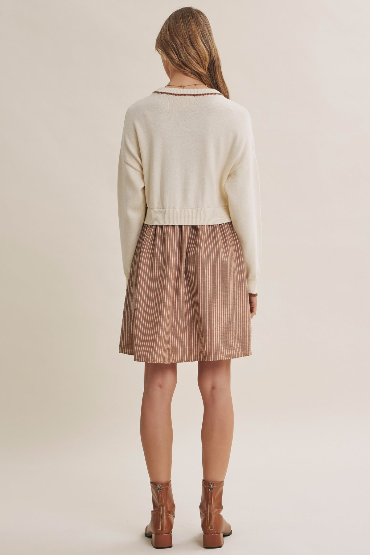 Golden Fields Layered Two Fer Stripe Mini Dress Mocha