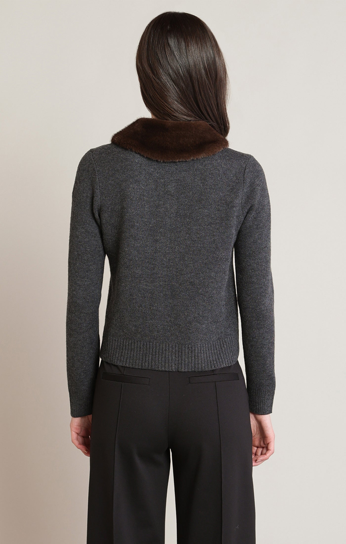 Fur Lapel Cardigan Charcoal Heather