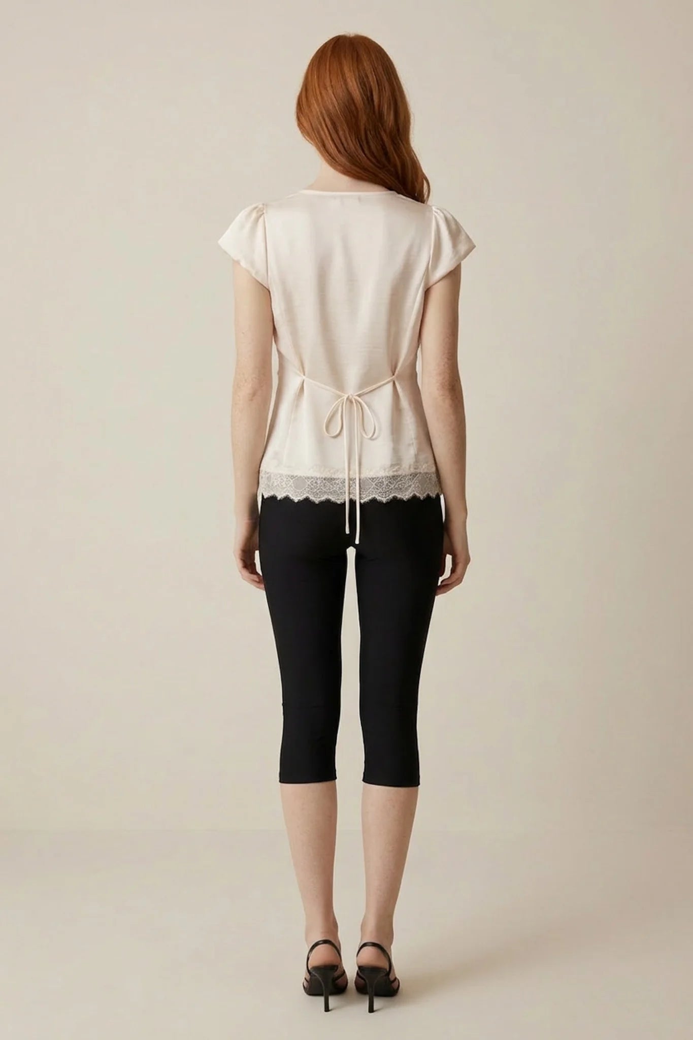 Short Sleeve Lace Trimmed Top Ivory