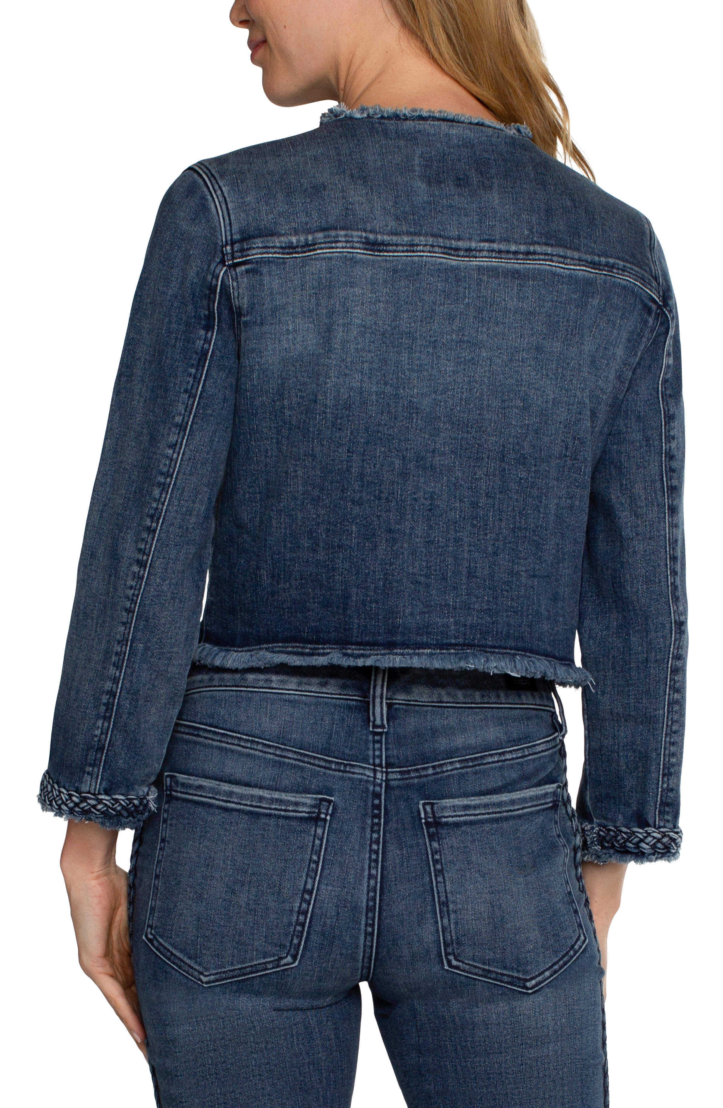 Braid Detail Fray Hem Crop Denim Jacket Ponderay