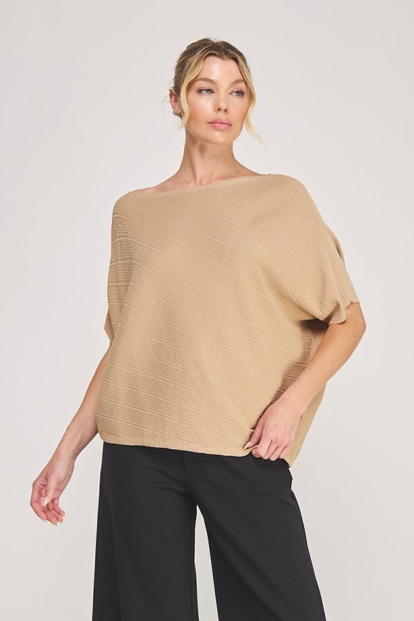 Asymmetric Knit Top Camel