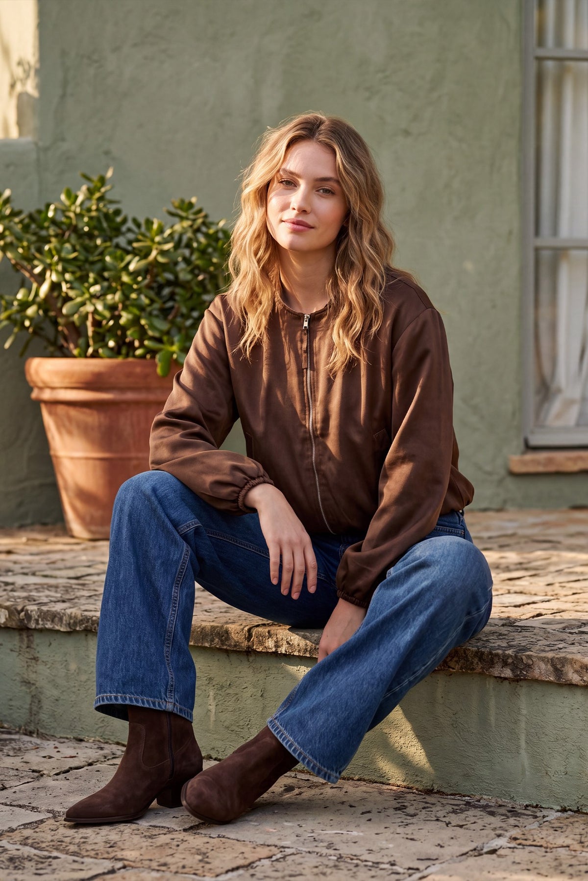 Satin Bubble Hem Zip Up Jacket