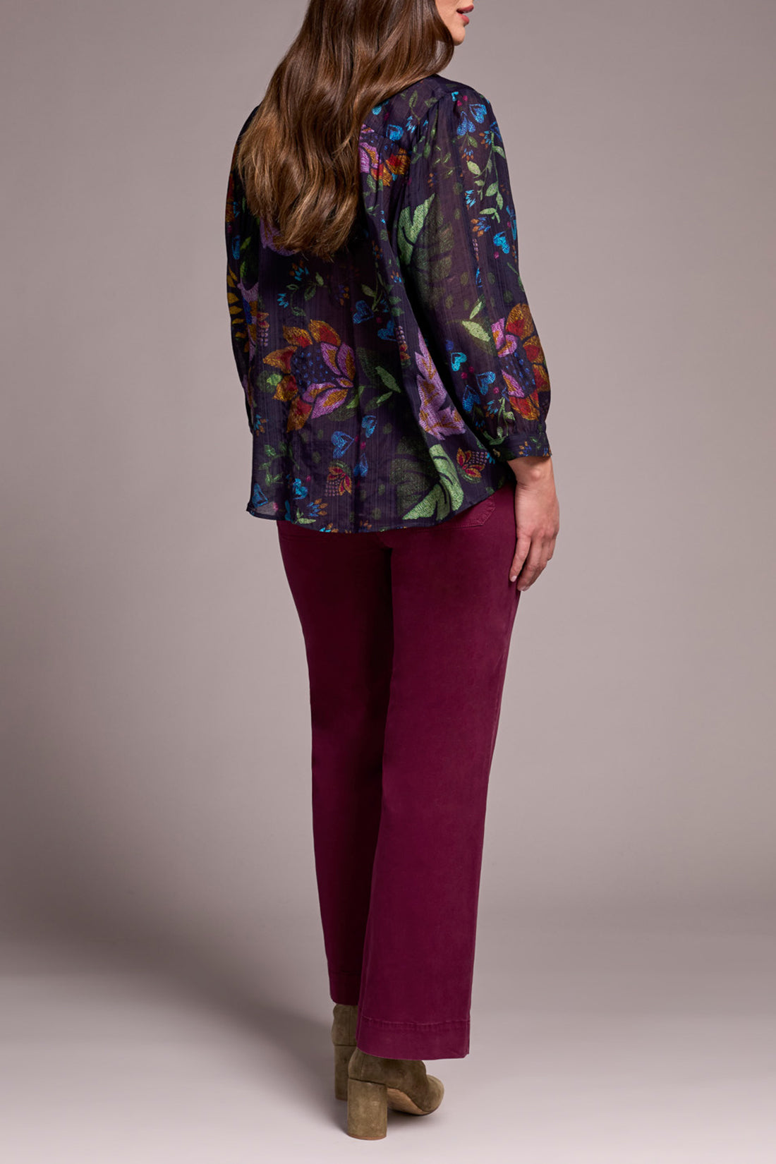 Printed Dolman Sleeve Button Down Blouse Nightfall