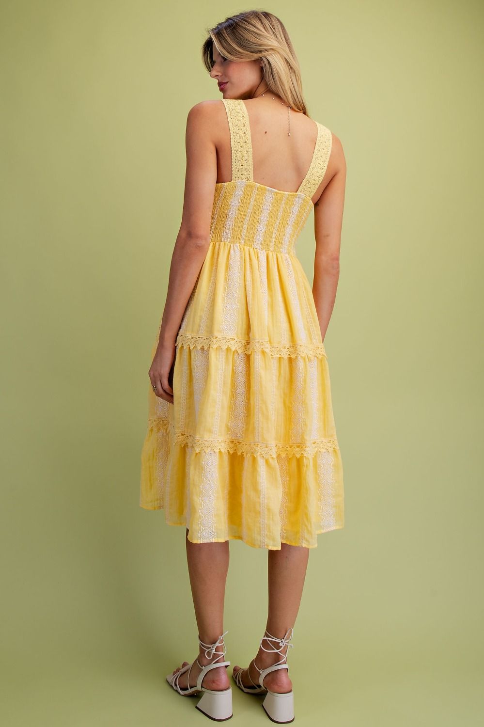 Crochet Embroidered Detailing Tiered Dress Yellow