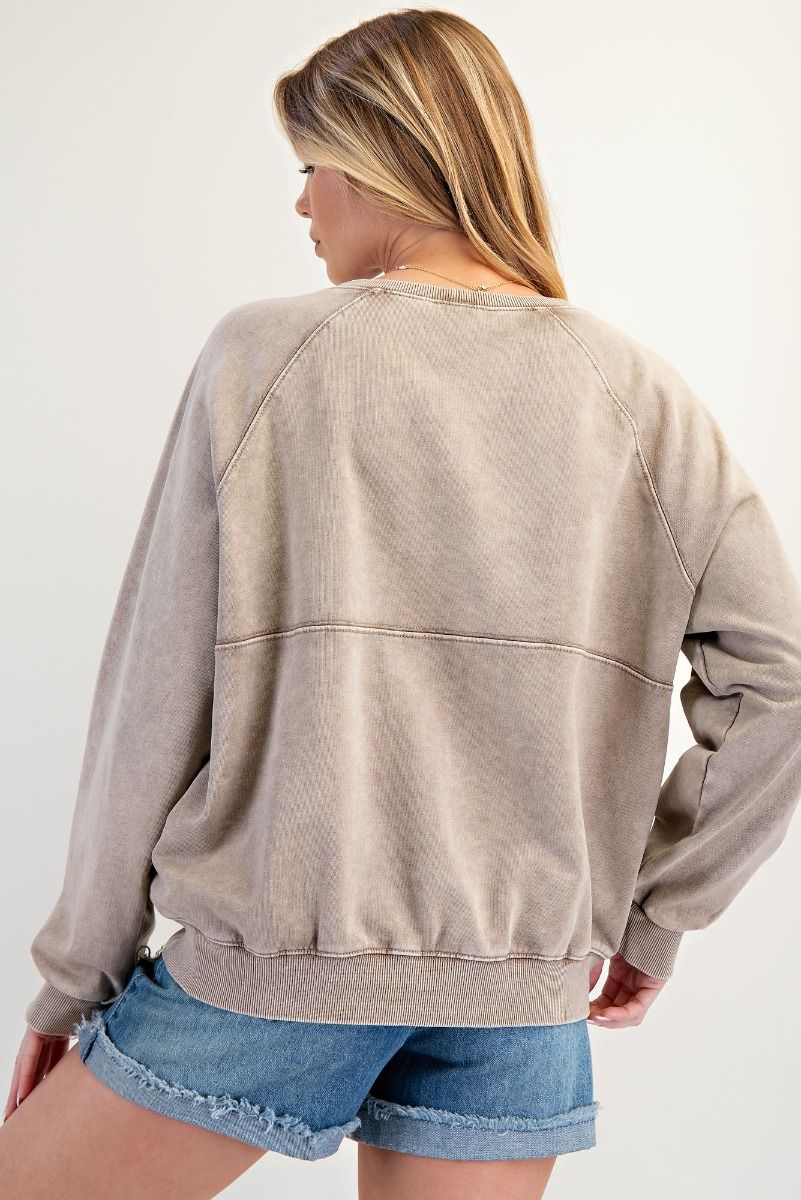 Mineral Washed Terry Knit Pullover Mocha