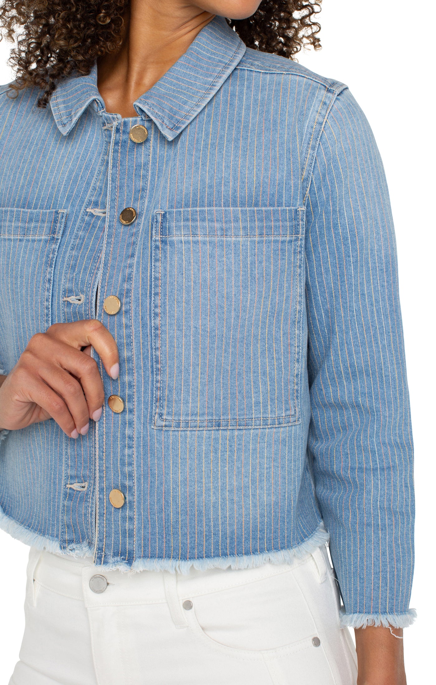 Fray Hem Cropped Jacket Sunset Stripe