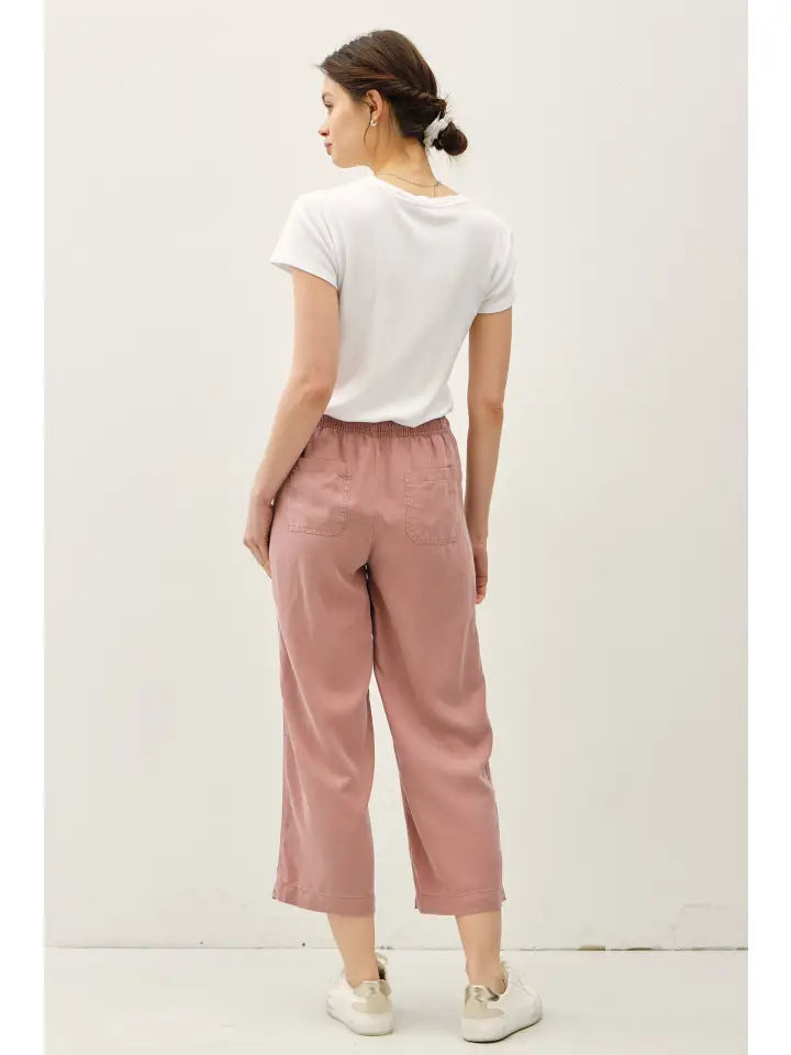 Tencel Wide Leg Cropped Pants Summer Mauve