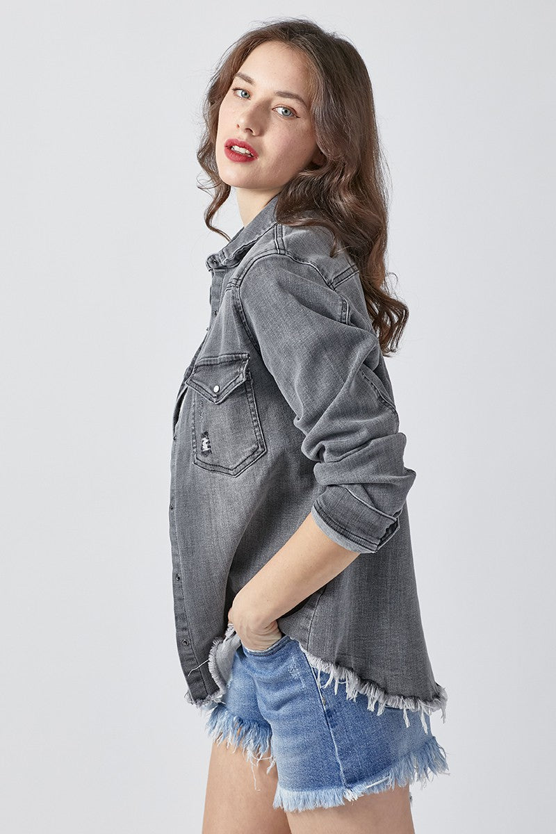 Vintage Stretch Denim Shirt Light Grey