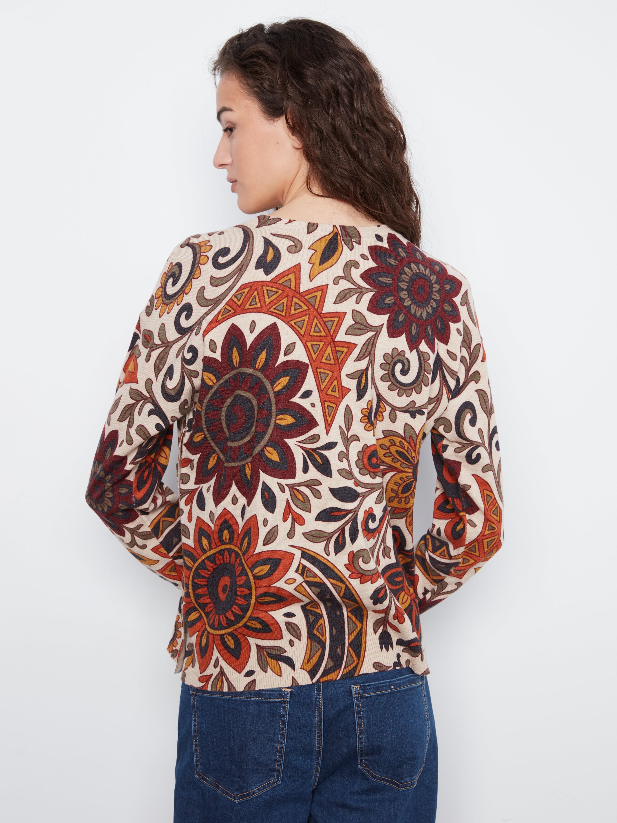 Floral Print Side Button Detail Sweater Rio