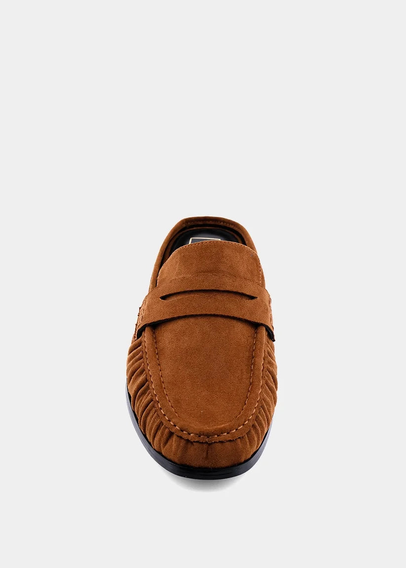 Tuscany Penny Loafer Mules Tan Suede