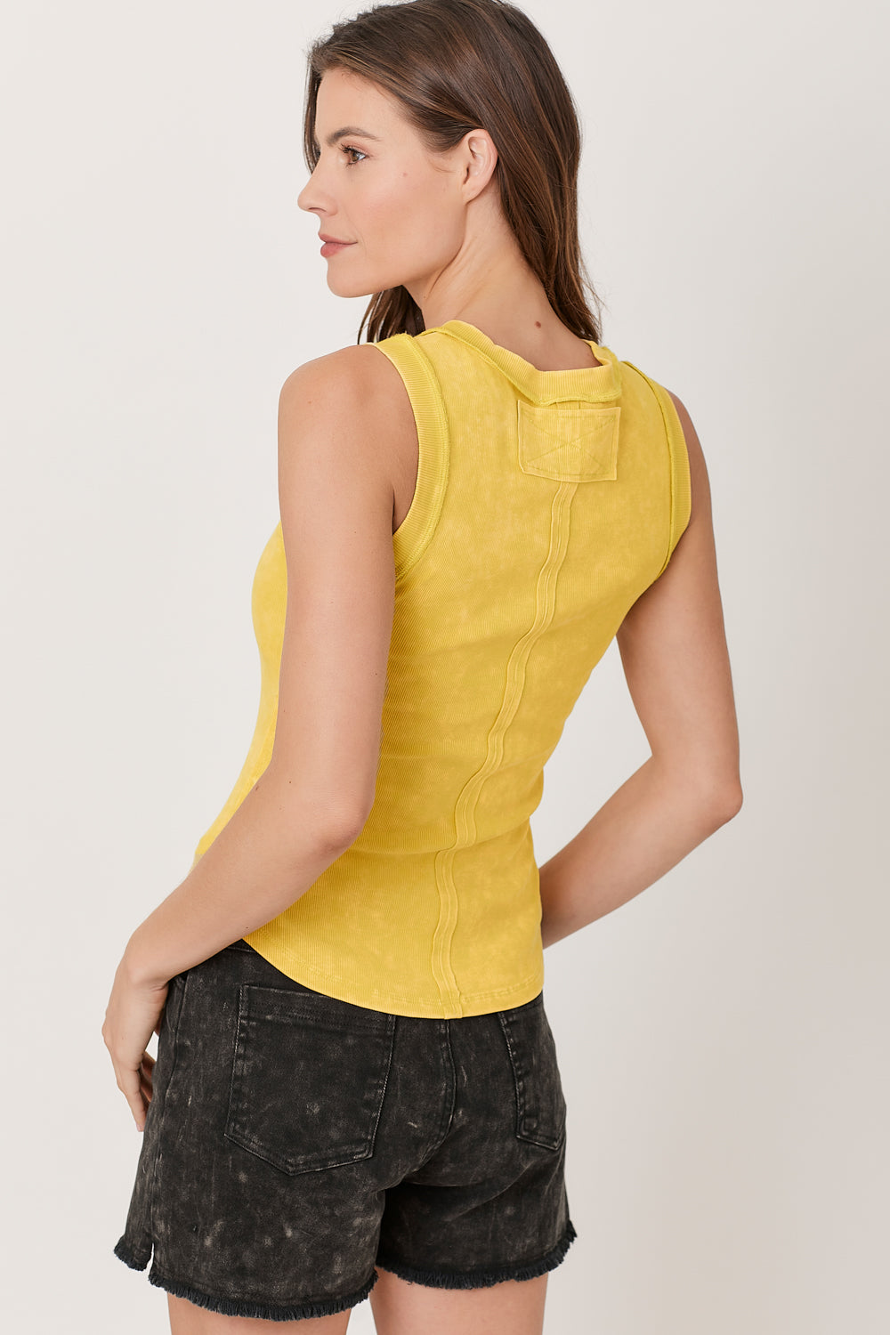 Exposed Seam Ribbed Tank Washed Lemon