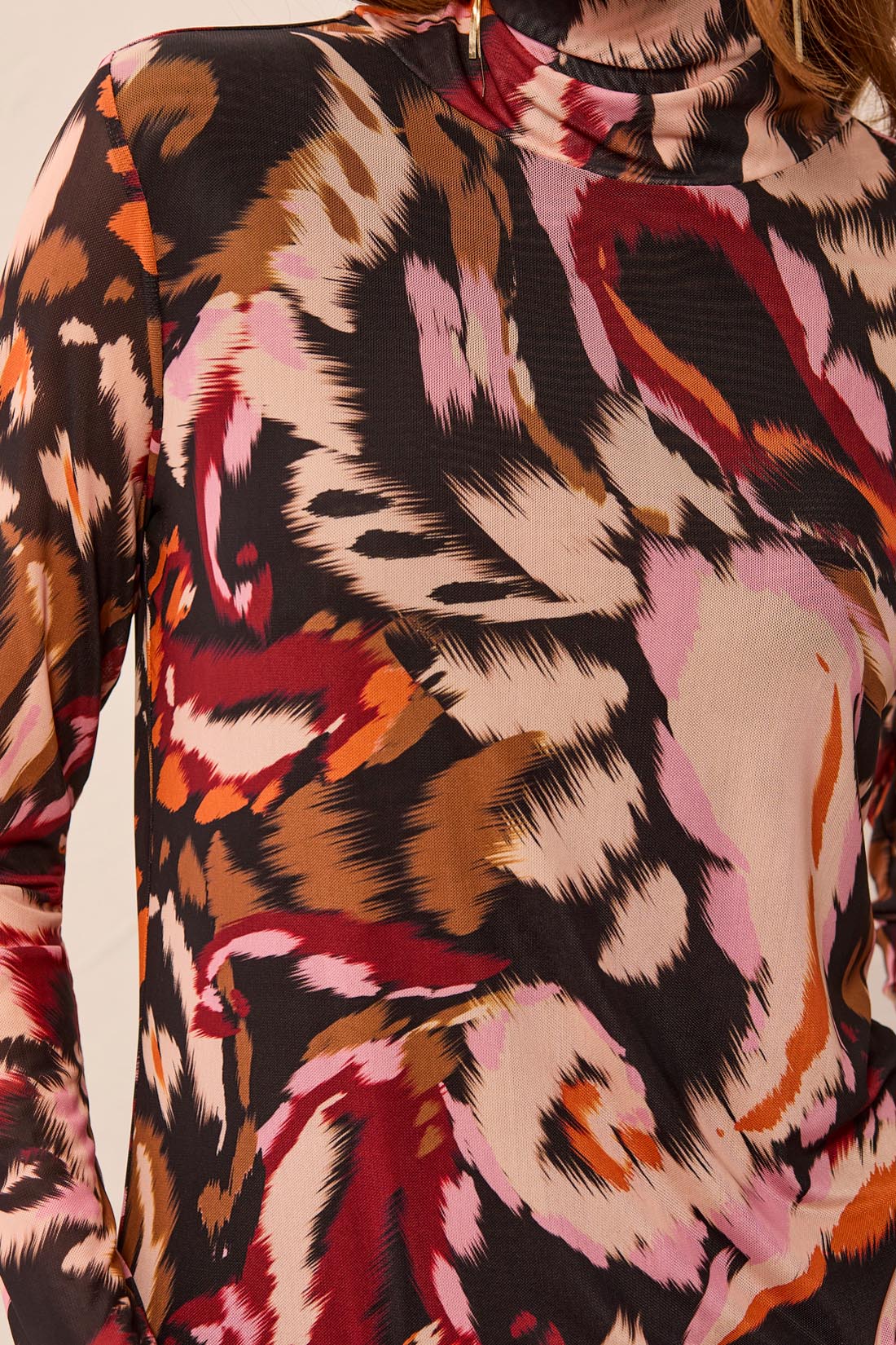 Printed Turtleneck Lined Top Cherry Lacquer