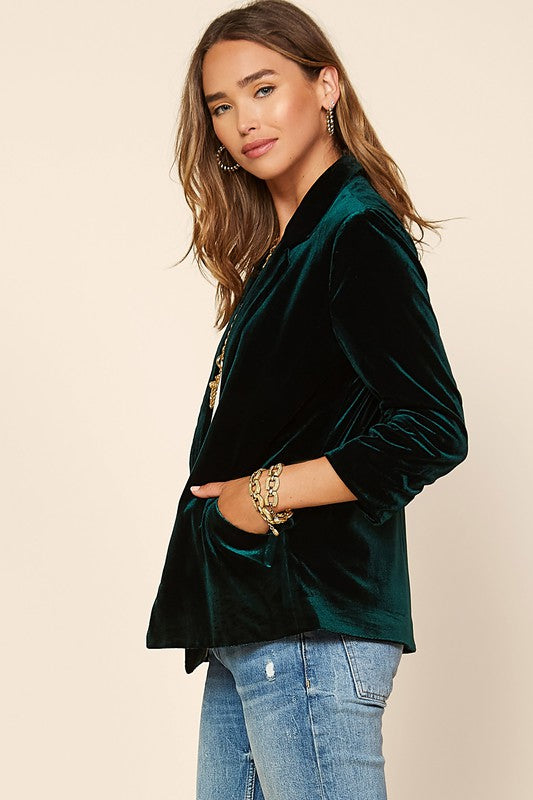 Dart Collar Velvet Blazer Hunter Green