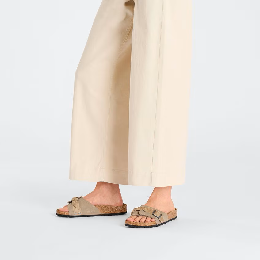 Oita Braided Suede Leather Narrow Sandals Taupe