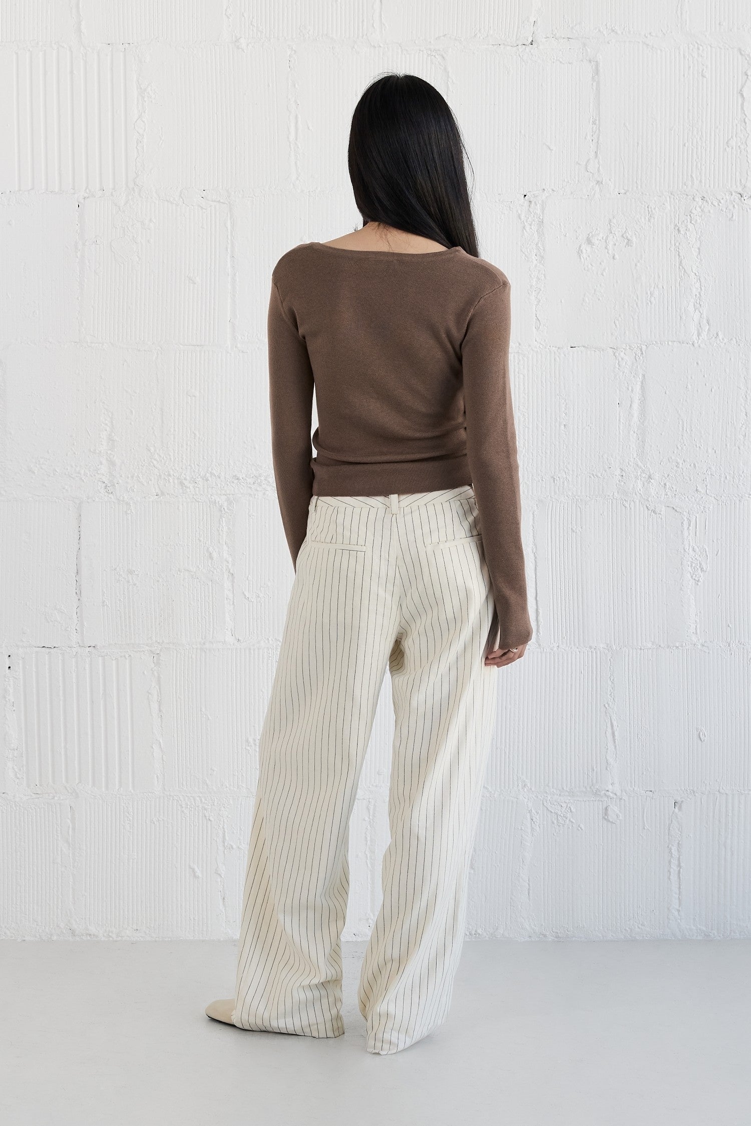 Brynn Asymmetric Neckline Shirt Mocha