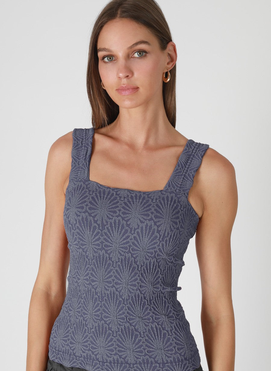 Lace Textured Square Tank Crown Blue