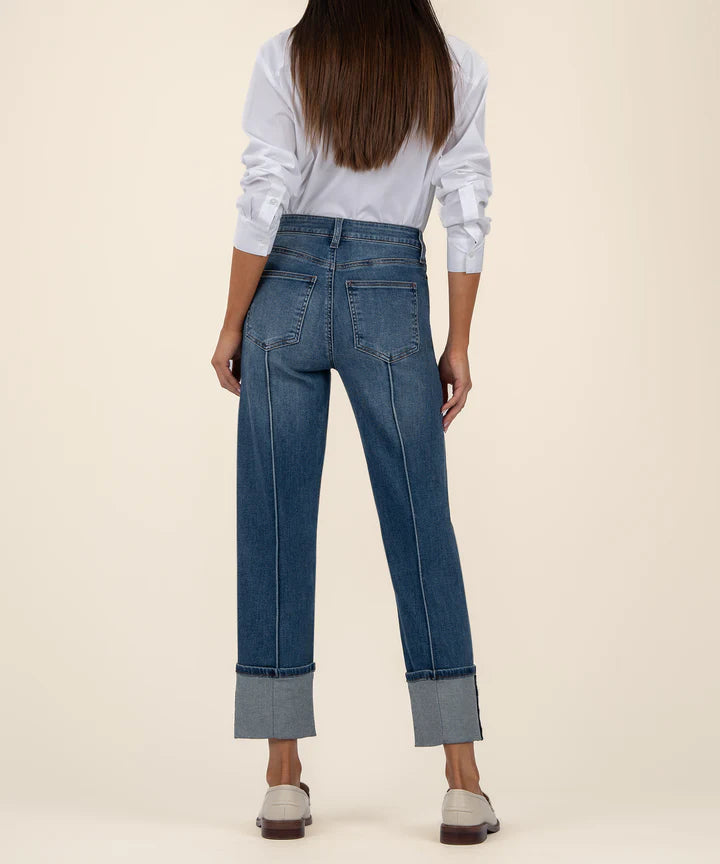 Fay High Rise Straight Leg Pintuck Roll Up Jeans Attentive