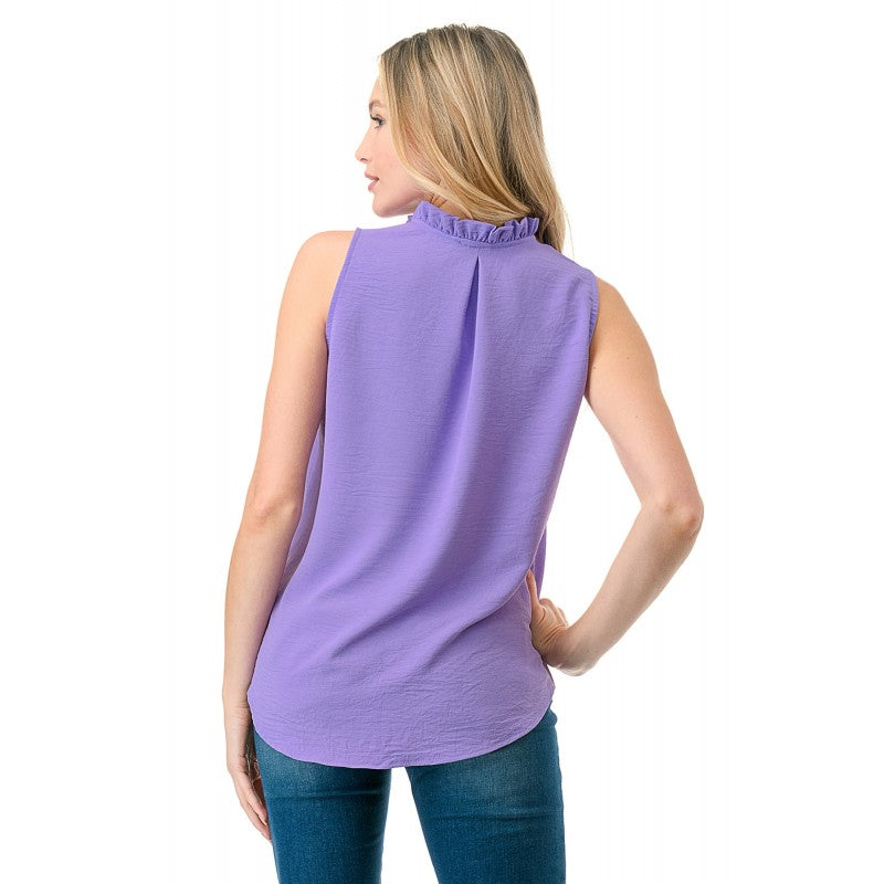 Crinkle Split Tie Neck Sleeveless Top Lilac