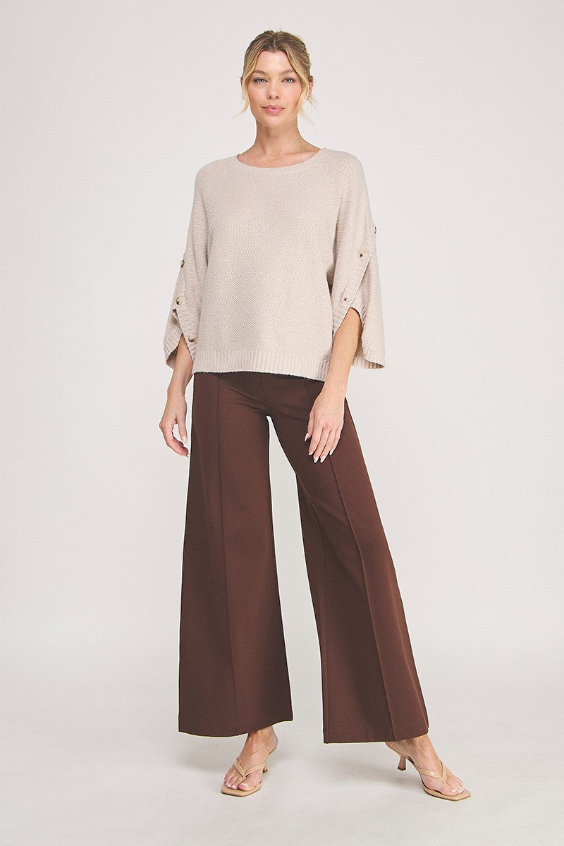 High Waist Contour Wide Leg Ponte Pants Mocha