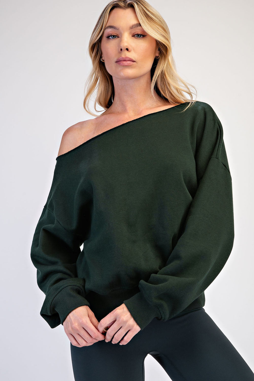 Raw Edge Off Shoulder Sweatshirt Regency Green