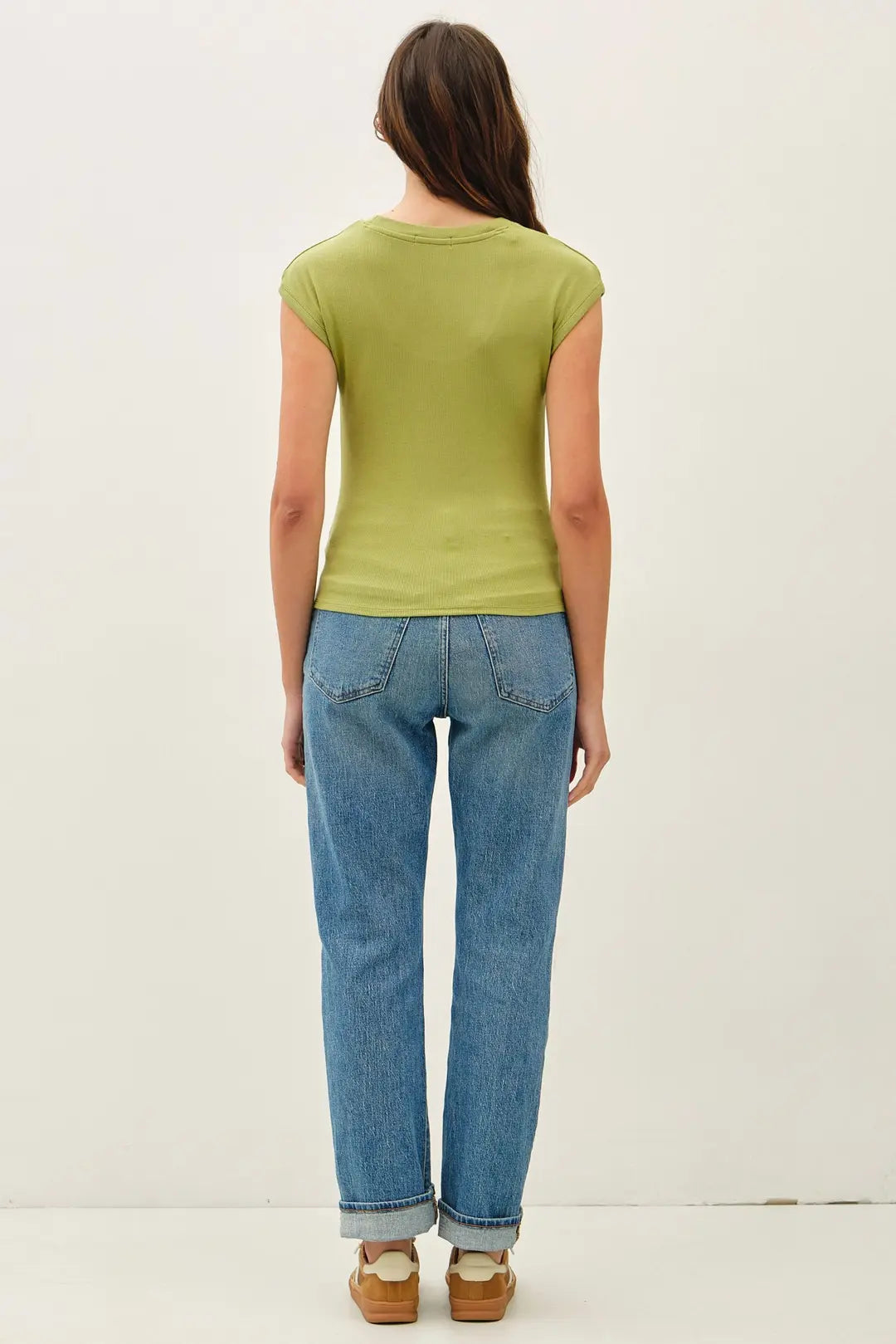 Ribbed Scoop Neck Cap Sleeve Modal Top Matcha
