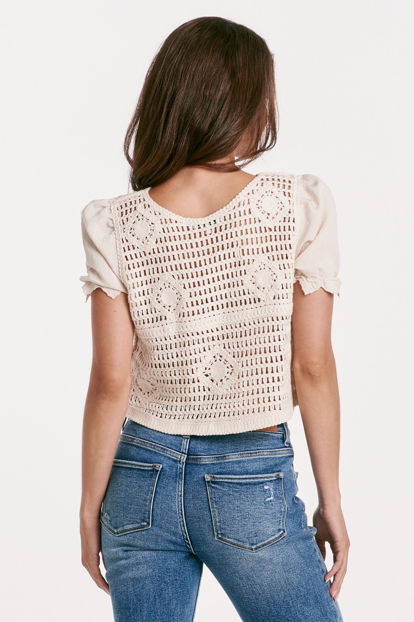 Belize Mix Media Crochet Top Vintage Cream