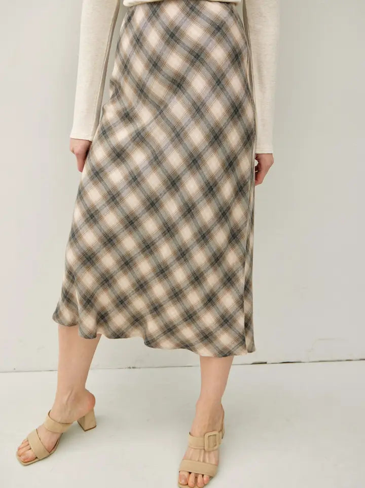 Tartan Plaid Midi Skirt Charcoal