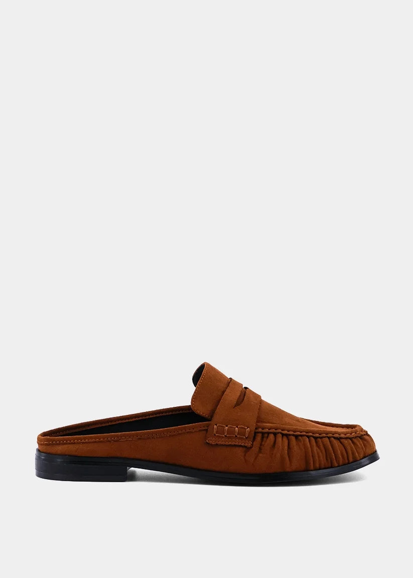 Tuscany Penny Loafer Mules Tan Suede