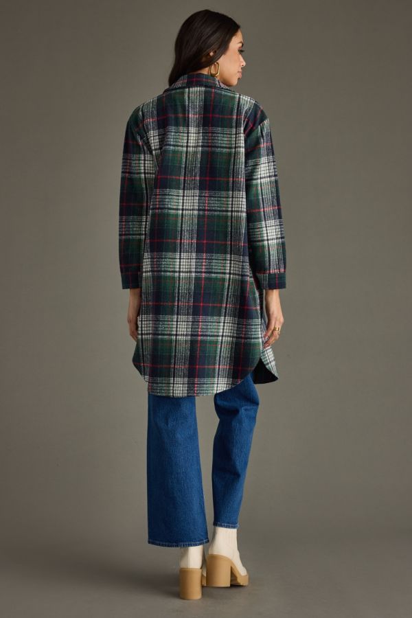 Plaid Long Shacket Navy, Green + Red