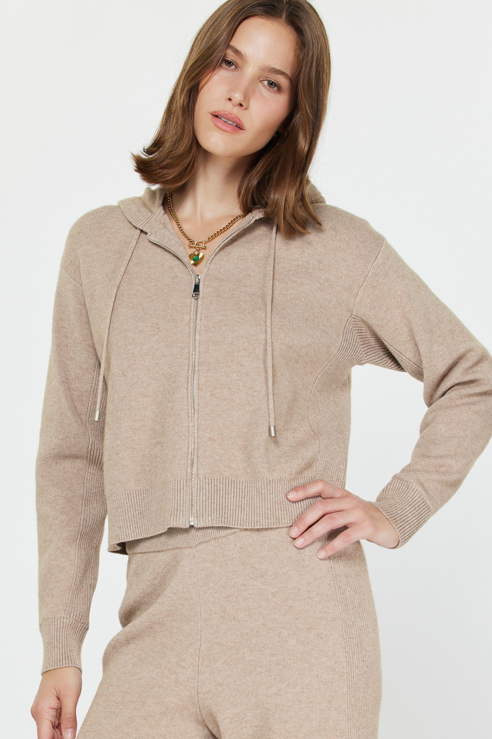 Zipper Hoodie Sweater Millet