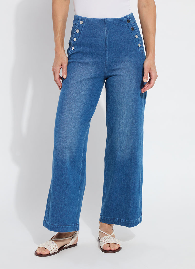 Mallory Sailor High Waist Wide Leg Denim Pants Mid Wash