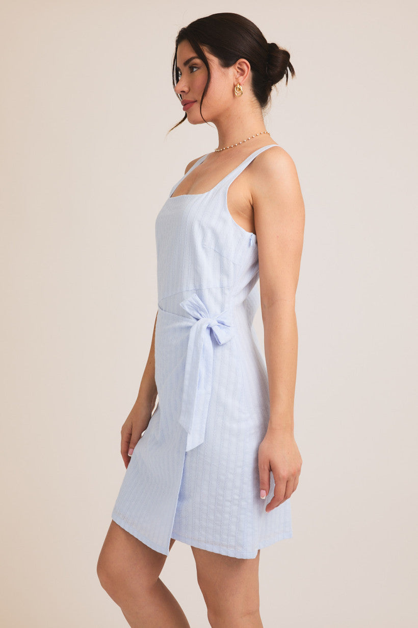 Square Neck Sleeveless Wrap Mini Dress Blue