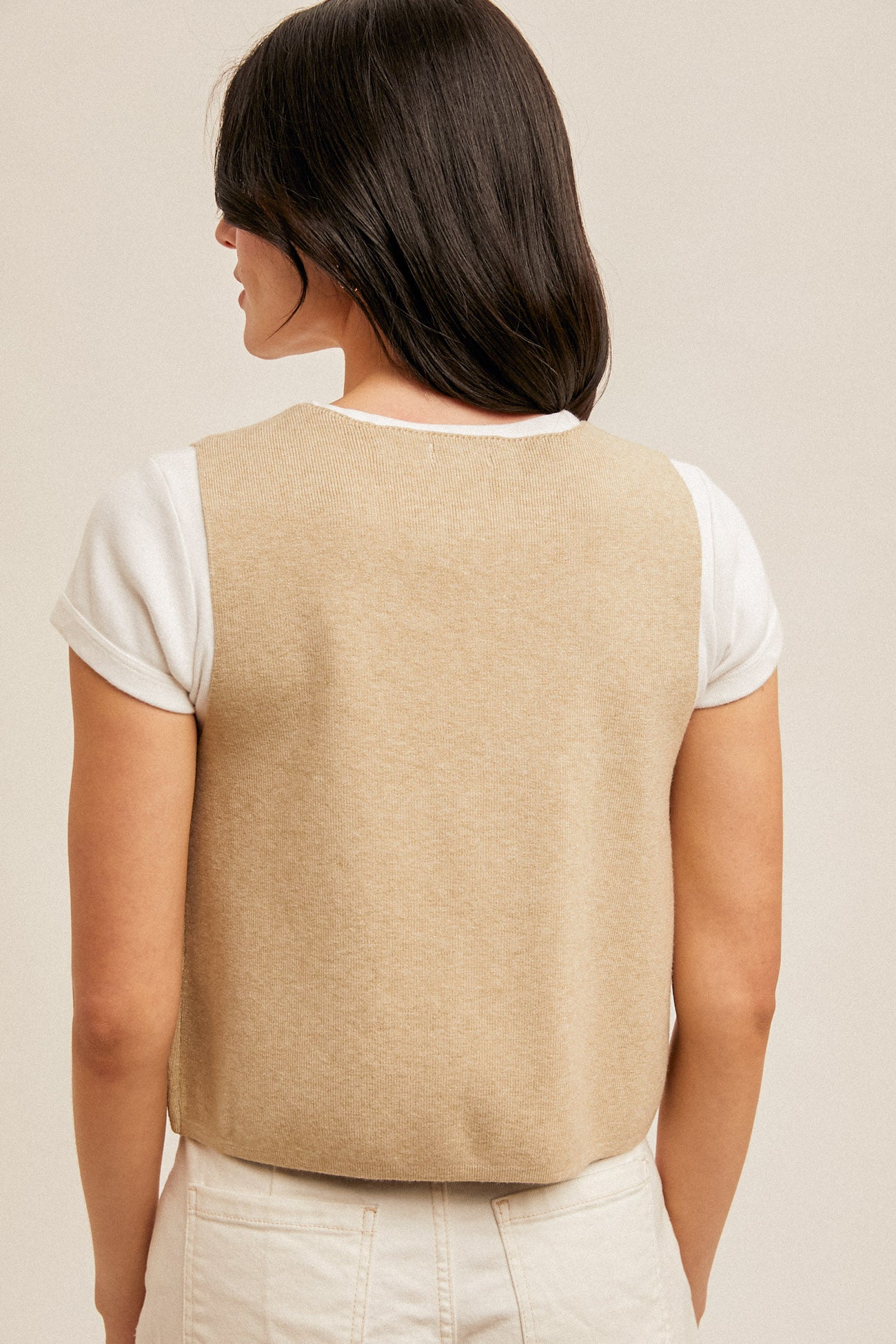 Embroidered Open Sweater Vest Olive