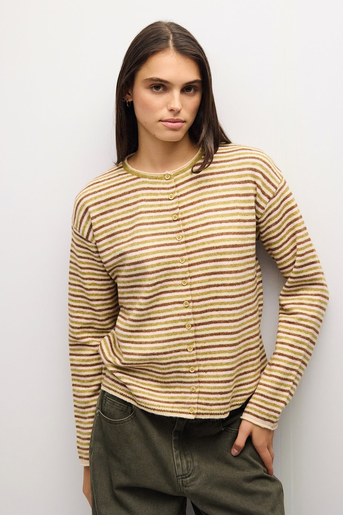 Cathy Striped Cardigan Chartreuse Multi