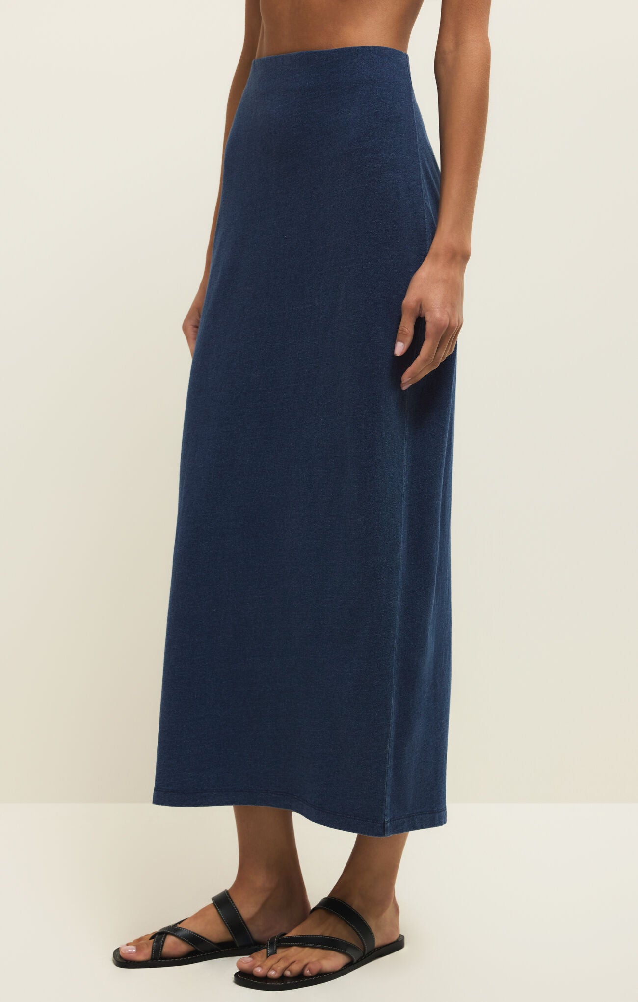 Gail Jersey Denim Midi Skirt Indigo