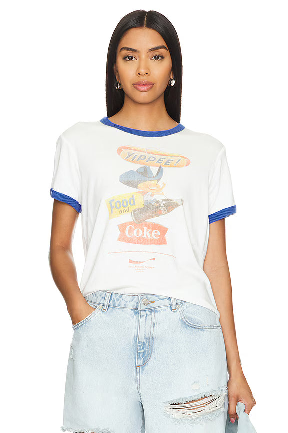 Yippee Coke Cowboy Perfect Ringer Tee White + Blue