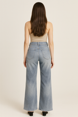 Wide Leg Triple Stripe Detail Jeans Light Denim