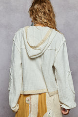 Balloon Sleeve Raw Lace Edge Gauze Hoodie Jacket Off White