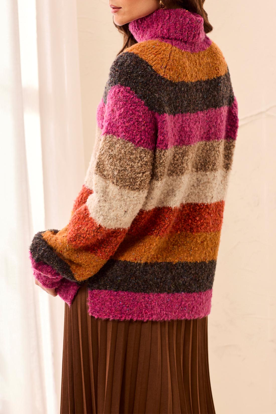 Turtleneck Oversize Stripe Sweater Mulberry