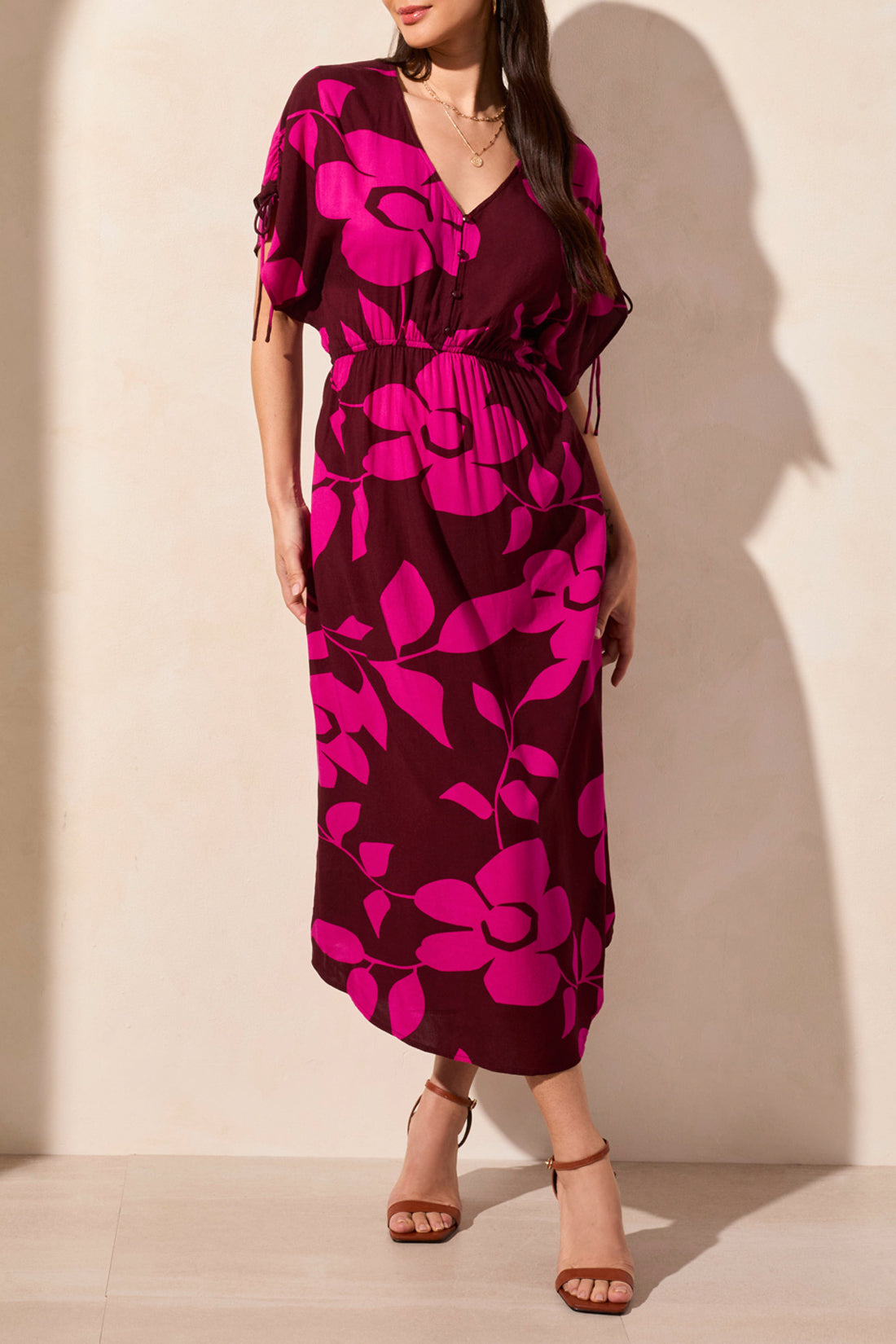 Shoulder Tie Flowy Maxi Dress Maroon