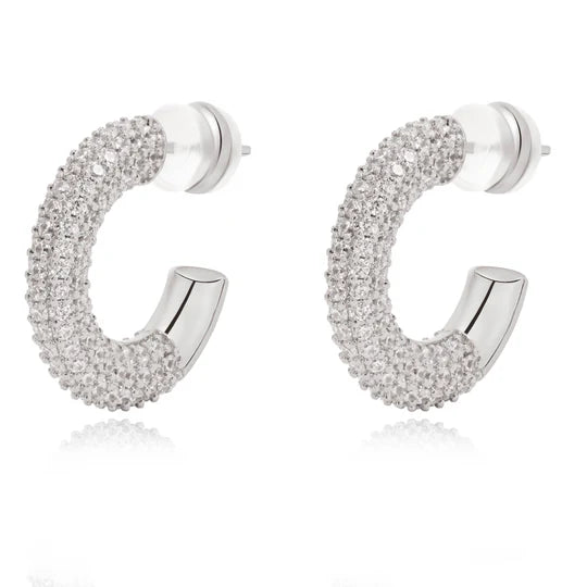 Demi Pave Hoop Earrings Silver